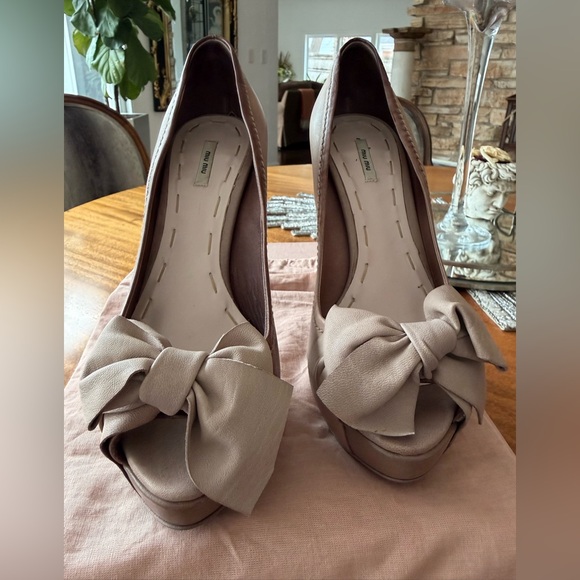 Miu Miu Shoes - Miu Miu Women's Tan Suede Bow Heels